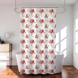 Aura 2-Pcs Pink & Beige Printed Shower Curtain With 8 Rings-13