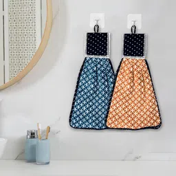 Kuber Industries 2-Pcs Brown & Blue Zig Zag Washbasin Hanging Kitchen Towel With Ties-84