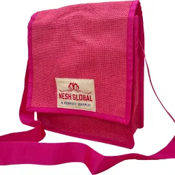 Pink Men & Women Shoulder Bag Eco-Friendly Jute Messenger Bag-image-25