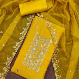 Blissta Floral Embroidered Stones And Beads Work Organza Unstitched Dress Material-image-22