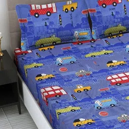 KIDS WONDERS Blue & Red 160 TC Microfiber King Bedsheet with 2 Pillow Covers-image-68
