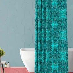 ArtzFolio Sea Green and Black Abstract Printed Waterproof Shower Curtain-image-6