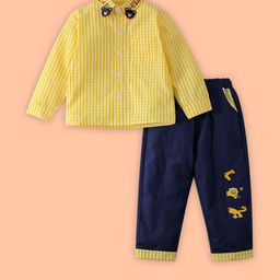 Hopscotch Boys Yellow Checked Shirt With Trousers-picture-37
