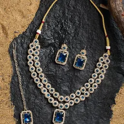 AMI Gold-Plated Austrian Diamond Stone-Studded Layered Jewellery Set-66