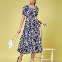 Oomph! Women Floral Printed Puff Sleeve Fit & Flare Dress-image-2