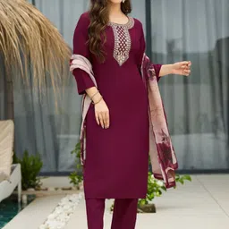 URMIR FASHION Women Floral Embroidered Regular Thread Work Kurta with Trousers & With Dupatta-picture-1