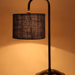 Devansh Grey & Black Solid Jute Shade Iron Table Lamp image 2