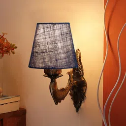 Devansh Blue Textured Wall Lamp With Conical Shade image 2