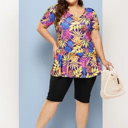 Aarika Floral Printed Plus Size Swim Suit With Swim Cap-picture-22