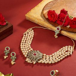 TEEJH Gold-Plated Ghazal Beaded Jewellery Set-image-13