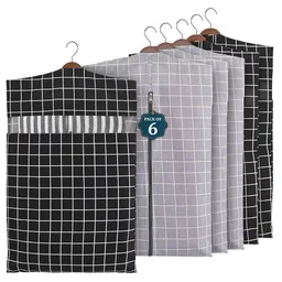 Kuber Industries Grey & Black Set Of 6 Checked Cotton Hanging Clothes Packing Organisers-22