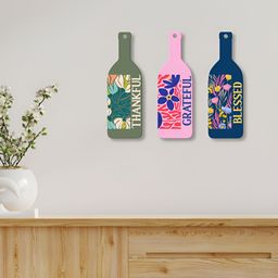 ArtVibes 3-Pcs Pink & Green, Blue Set Of 3 Printed Wooden Wall Hanging-16