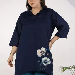 LetsDressUp Women Plus Size Navy Cotton Slub Top Moonlit Charm-image-17