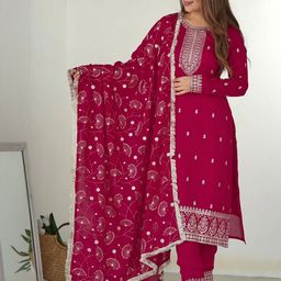 DIVASTRI Women Ethnic Motifs Embroidered Regular Thread Work Kurta with Trousers & With Dupatta-picture-16