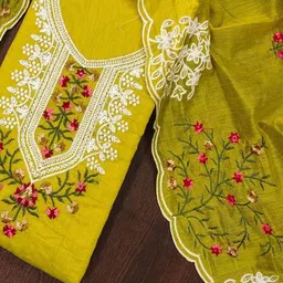 KALINI Women's Chandrei Cotton Floral Embroidered Unstitched Dress Material with Dupatta-image-66