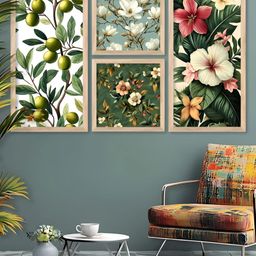 Kotart Brown & Green 4 Pieces Floral and Botanical Wooden Wall Arts-picture-17