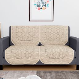 Aura Cream-Coloured Cotton 4 Piece Sofa Cover-21