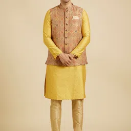 Manyavar Embroidered Woven Nehru Jacket-image-55