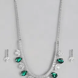 MANSIYAORANGE Rhodium Plated Crystal AD Gemstone-Studded Jewellery Set-image-14