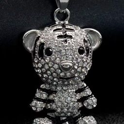 Nitant Women Black & Silver Toned Stone Studded Tiger Pendant Chain-45