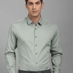 Louis Philippe Geometric Printed Spread Collar Slim Fit Cotton Shirt-image-8