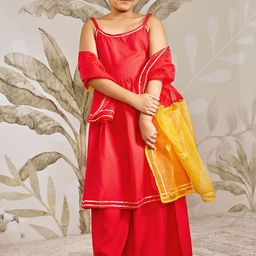 VASTRAMAY Girls Gotta Patti Shoulder Straps Anarkali Kurta With Palazzos & Dupatta-picture-31