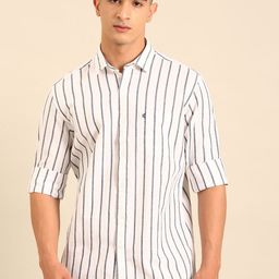 CAVALLO by Linen Club Men Vertical Striped Linen Contemporary Slim Fit Casual Shirts-image-80