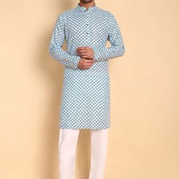 Vardha Floral Printed Mandarin Collar Cotton Straight Kurta-image-25