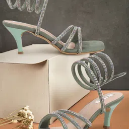 ELLE Women Embellished Ethnic Kitten Gladiators Sandals-57