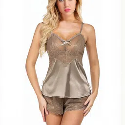 GuSo Shopee Women Beige Net Baby Dolls-picture-2