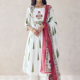 FIORRA Women Floral Printed Straight Pure Cotton Kurta With Trousers & Dupatta-image-64