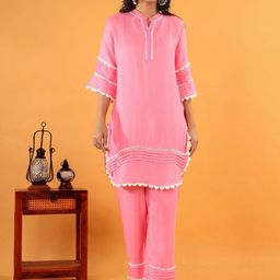 AUTUMN LANE Pawan Soft Pink Cotton Co-Ord Set-image-91