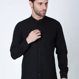Sparky Men Band Collar Solid Cotton Casual Shirt-image-18