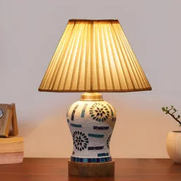 Aura Off White & Blue Printed Glass Frustum Shaped Table Lamp-24