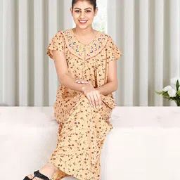 For You For Me Women V-Neck Embroidered Maxi Nightdress-61