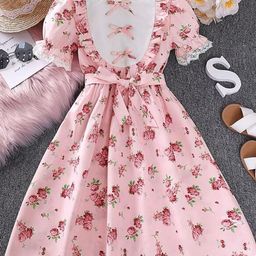 BAESD Girls Floral Print Puff Sleeve A-Line Dress-picture-37