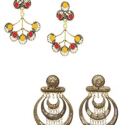 ANIKAS CREATION Set Of 2 Gold-Plated Artificial Beaded Circular Shaped Drop Earrings image 3