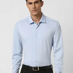 V Dot Men Spread Collar Solid Cotton Slim Fit Formal Shirt-image-48