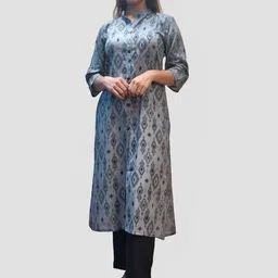 Artisan Glory Geometric Printed Mandarin Collar Straight Kurta With Trousers-picture-42