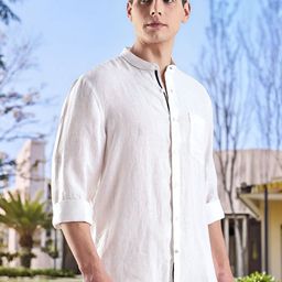 Nautica Mandarin Collar Premium Fit Linen Casual Shirt-image-49