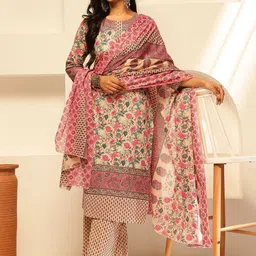 GULMEHAK Floral Printed Pure Cotton Straight Kurta With Palazzos & Dupatta-picture-34