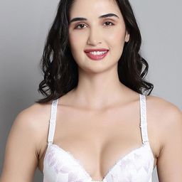 MAKCLAN Floral Lace Medium Coverage Underwired Lightly Padded Plunge Bra-18