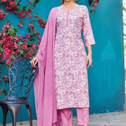 SZN Women Floral Printed Purple Kurta Sets-image-42