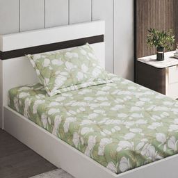 Home Centre Oxford Green Printed Cotton 200 TC Single Bedsheet Set 2.28 x 1.52m-image-24