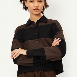 max Women Striped Polo Collar Pure Cotton T-shirt-image-96