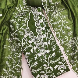 LeeliPeeri Designer Embroidered Thread Work Roman Chanderi Unstitched Dress Material-picture-2