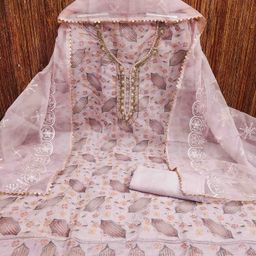 KALINI Embellished Organza Unstitched Dress Material-image-54