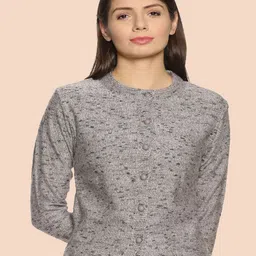 CLAPTON Women Printed Round Neck Woollen Cardigan-image-116