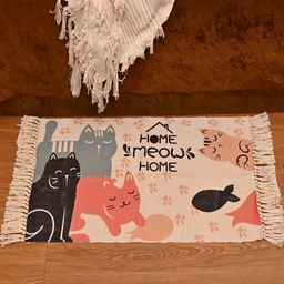 INDIAN HOME FAB White & Blue Printed Cotton Floor Mat-39