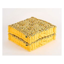 SKANDA FAB 2 Pieces Mustard Yellow Animal Printed Cotton Floor Cushion-39
